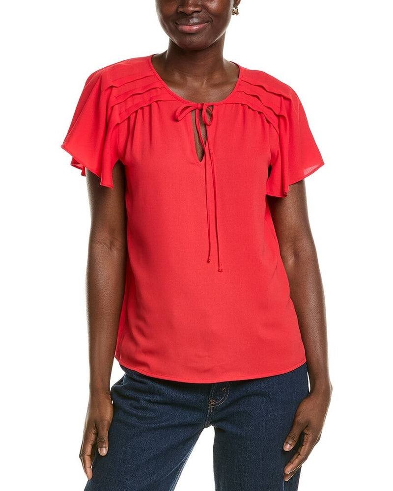 Jones New York Women’s Pleated Shoulder Flutter Sleeve Blouse Rouge PM $79.50 NW