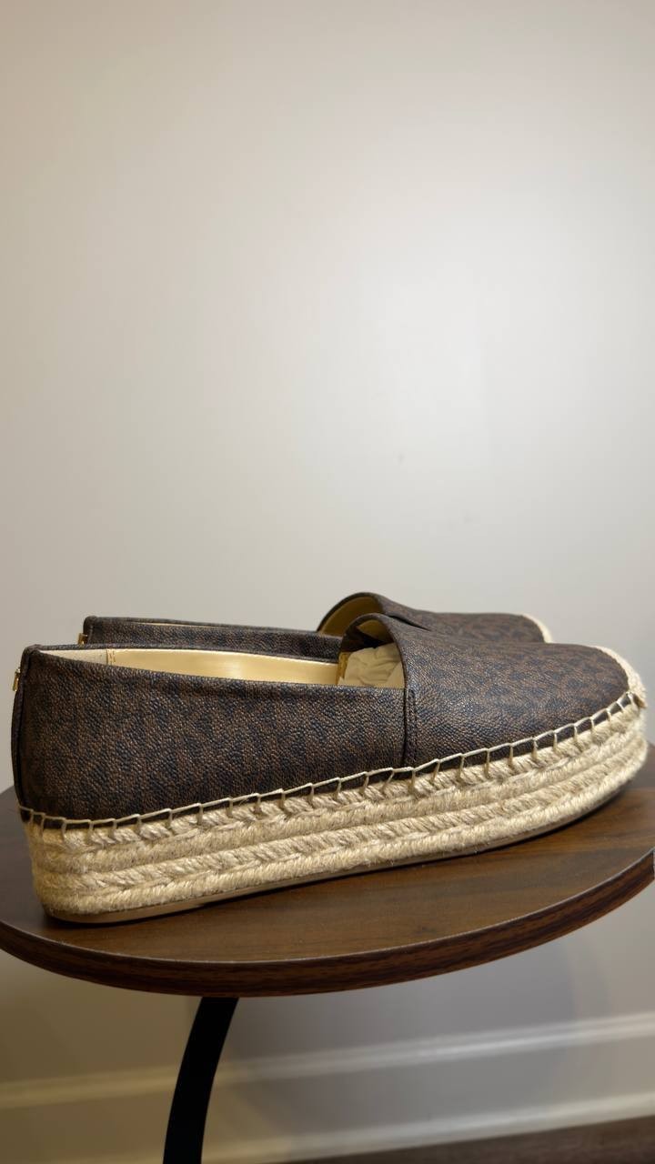 Michael Michael Kors Espadrille Flats Brown Logo 9.5 M New $99.50