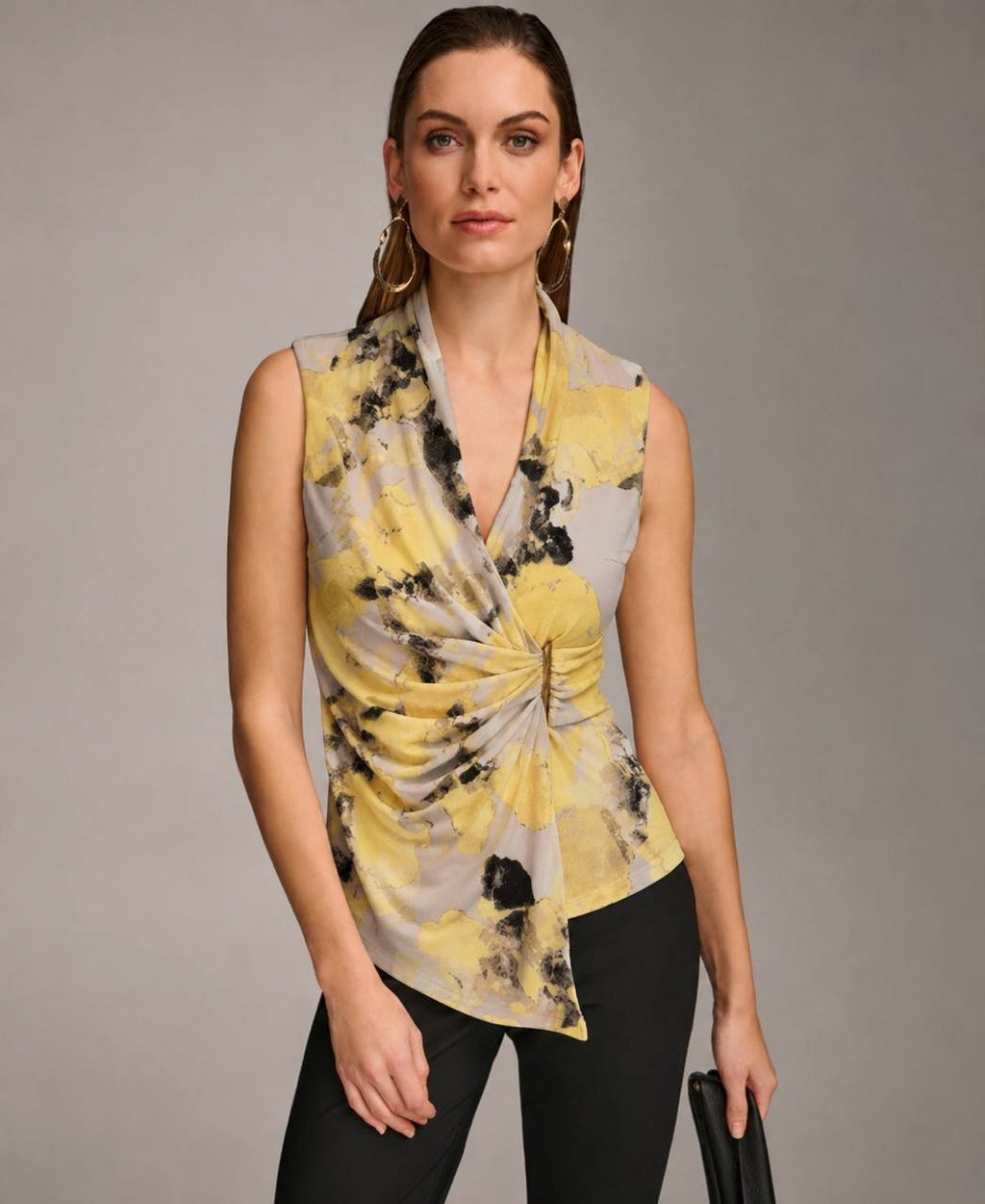 Donna Karan NY Sleeveless V‑Neck Floral Faux Wrap Blouse Multi XL NWT $69