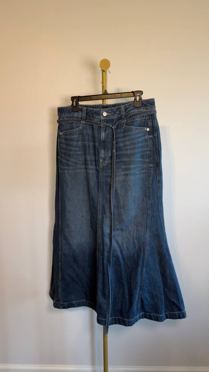BOSS Blue Denim Flared Midi Skirt Dark Blue 32 NWT $149