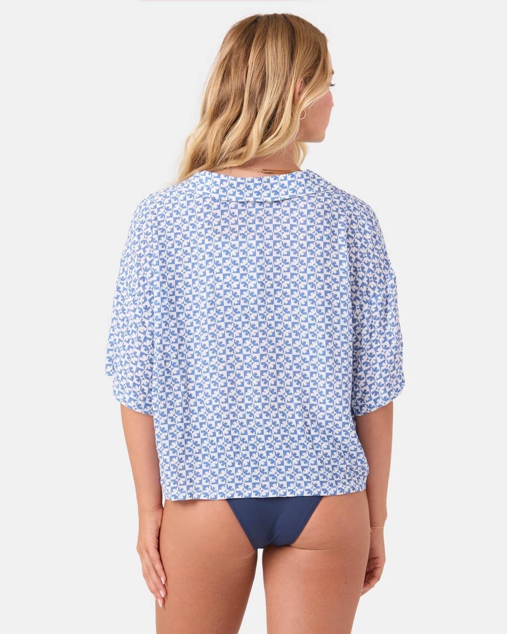 Roxy Hazy Dazy Cropped Button Up Cover Up Blue L NWT $56