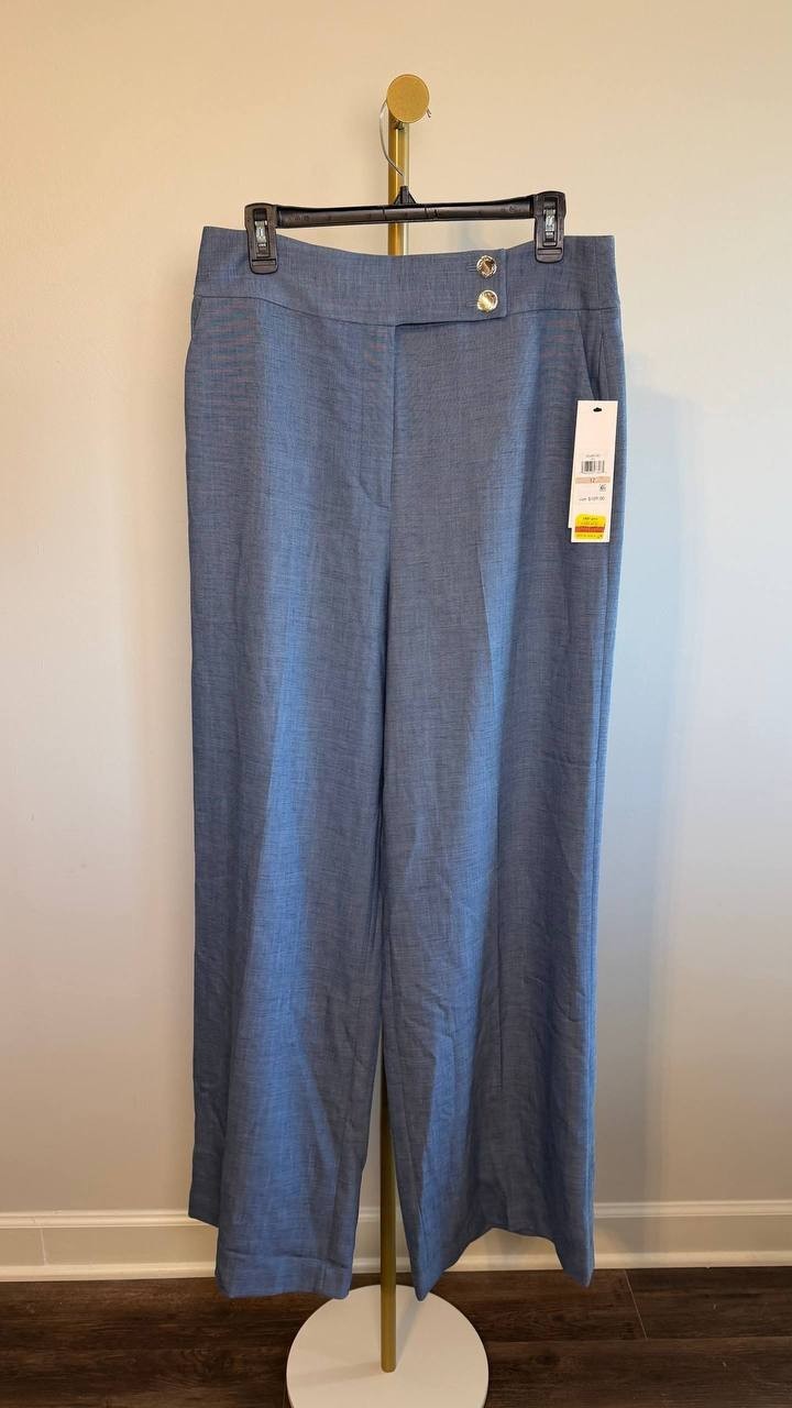 Calvin Klein Faux‑Denim High Rise Wide‑Leg Pants Blue 12 NWT $109