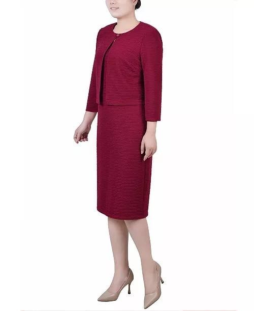 NY Collection Women’s Petite Textured Open‑Front Jacket Burgundy 6P NWT