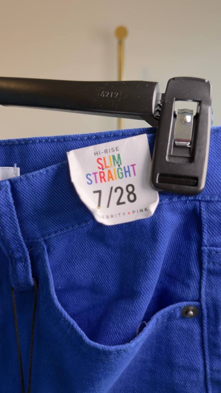 Celebrity Pink High Rise Color Wash Straight Leg Jeans Royal Blue 7/28 NWT