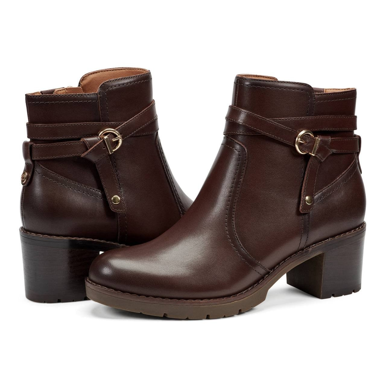 Easy Spirit Carter Ankle Booties Dark Brown 10W Leather Block Heel $159 NWB
