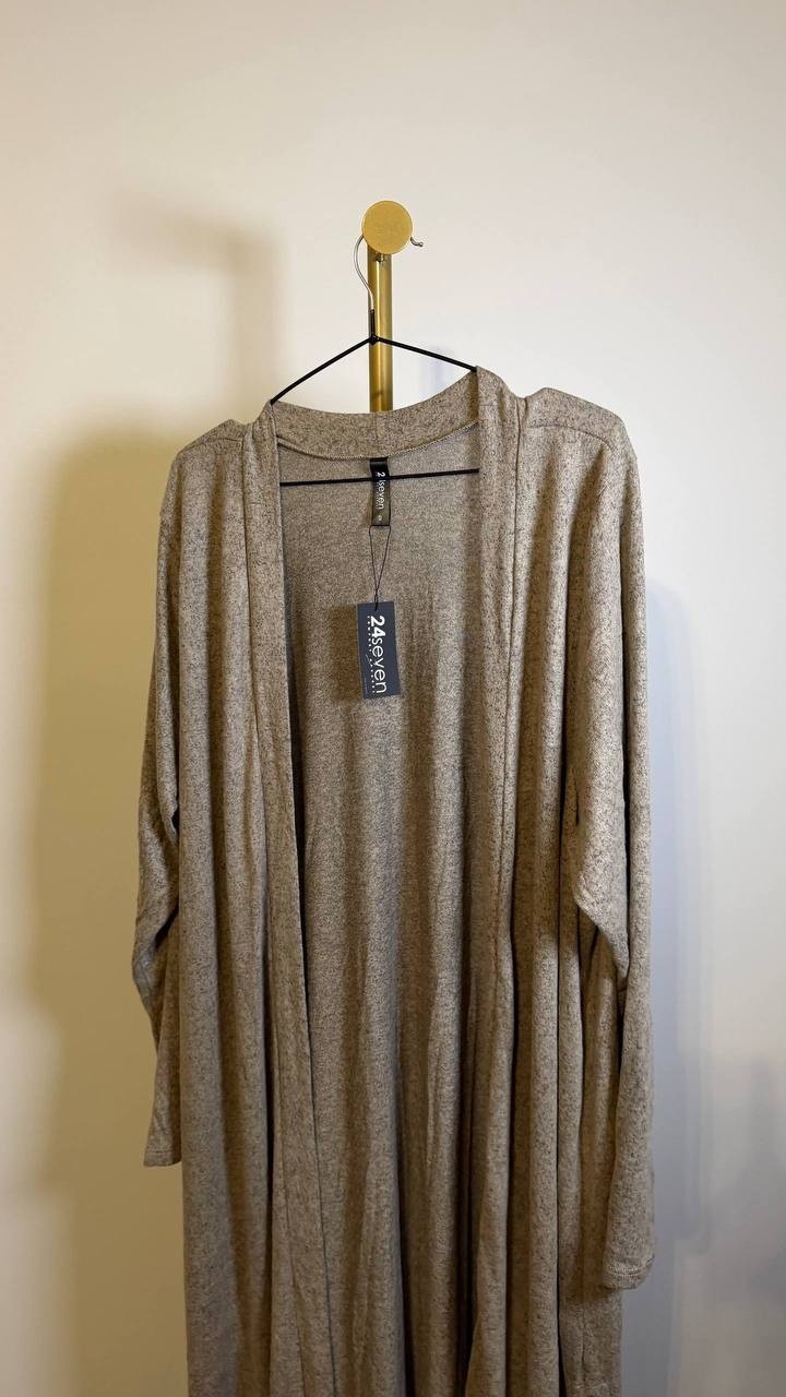 24Seven Comfort Apparel Plus Duster Open Front Cardigan Taupe 2X $90.99 NWT