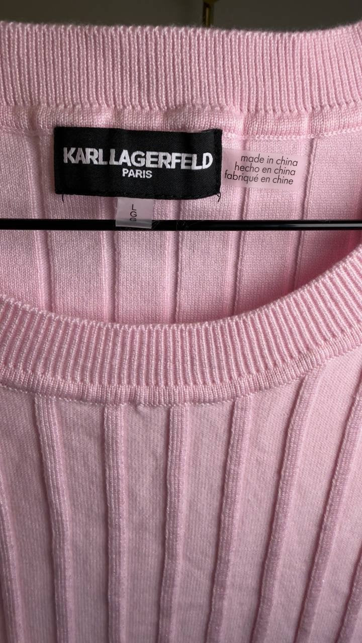 Karl Lagerfeld Paris Ribbed Knit Crew Neck Sweater Light Rose L NWT $69