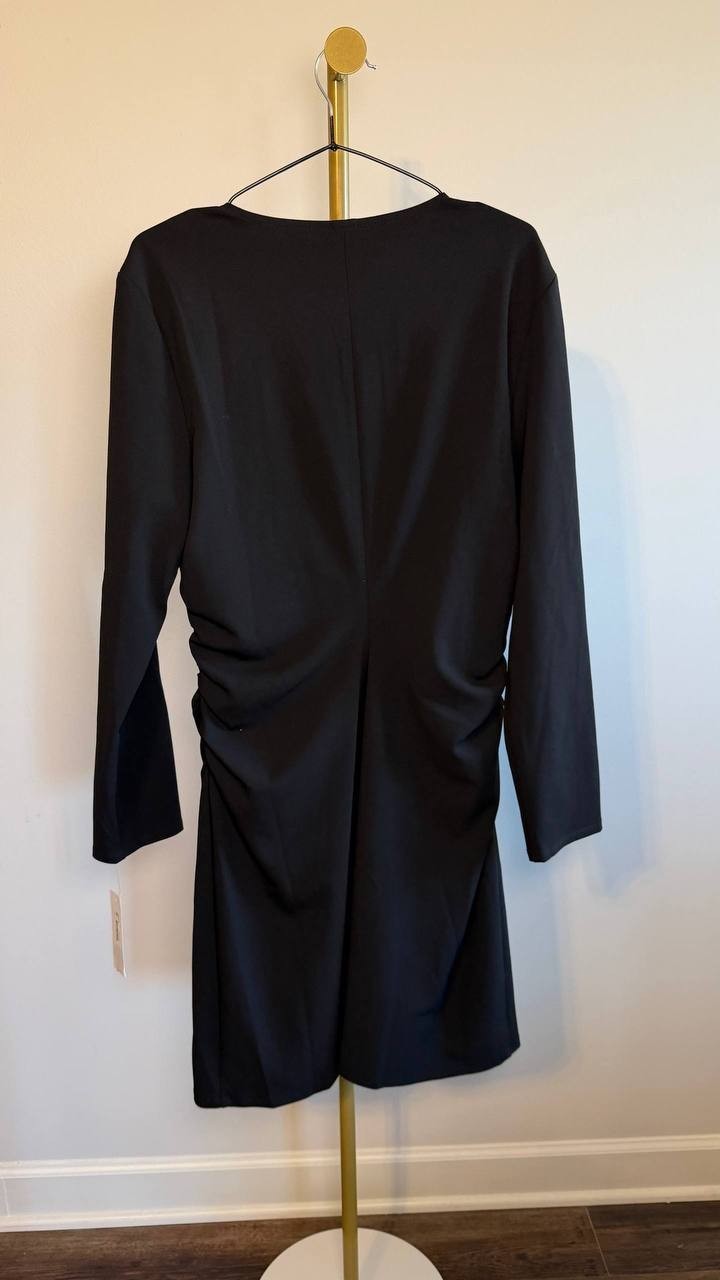 Donna Morgan Long‑Sleeve Zip‑Front A‑Line Dress Black 16 NWT $138