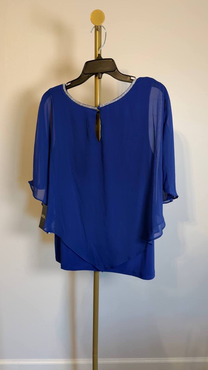 Chaus Keyhole Overlay Blouse Electric Blue L NWT $69