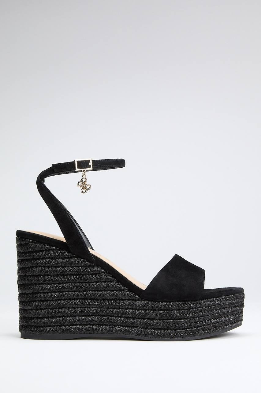 Guess  Everly  Charm  Wedge  Sandals  Black  7M  New  $149