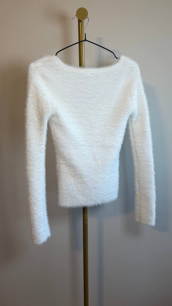 Planet Heart Juniors Bow-Trim Fuzzy Eyelash Sweater White Size S NWOT $39