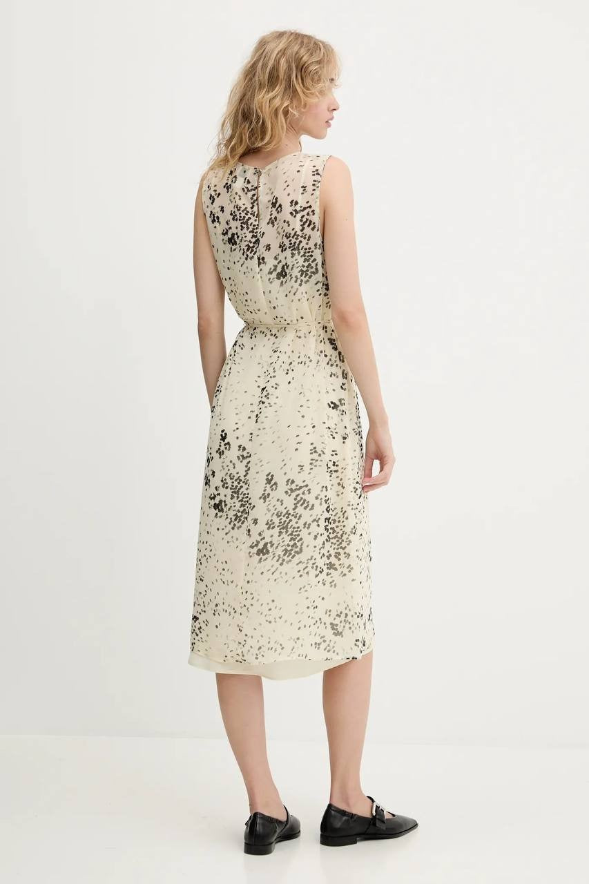 Calvin Klein Printed Chiffon Midi Dress Light Grey M NWT $149
