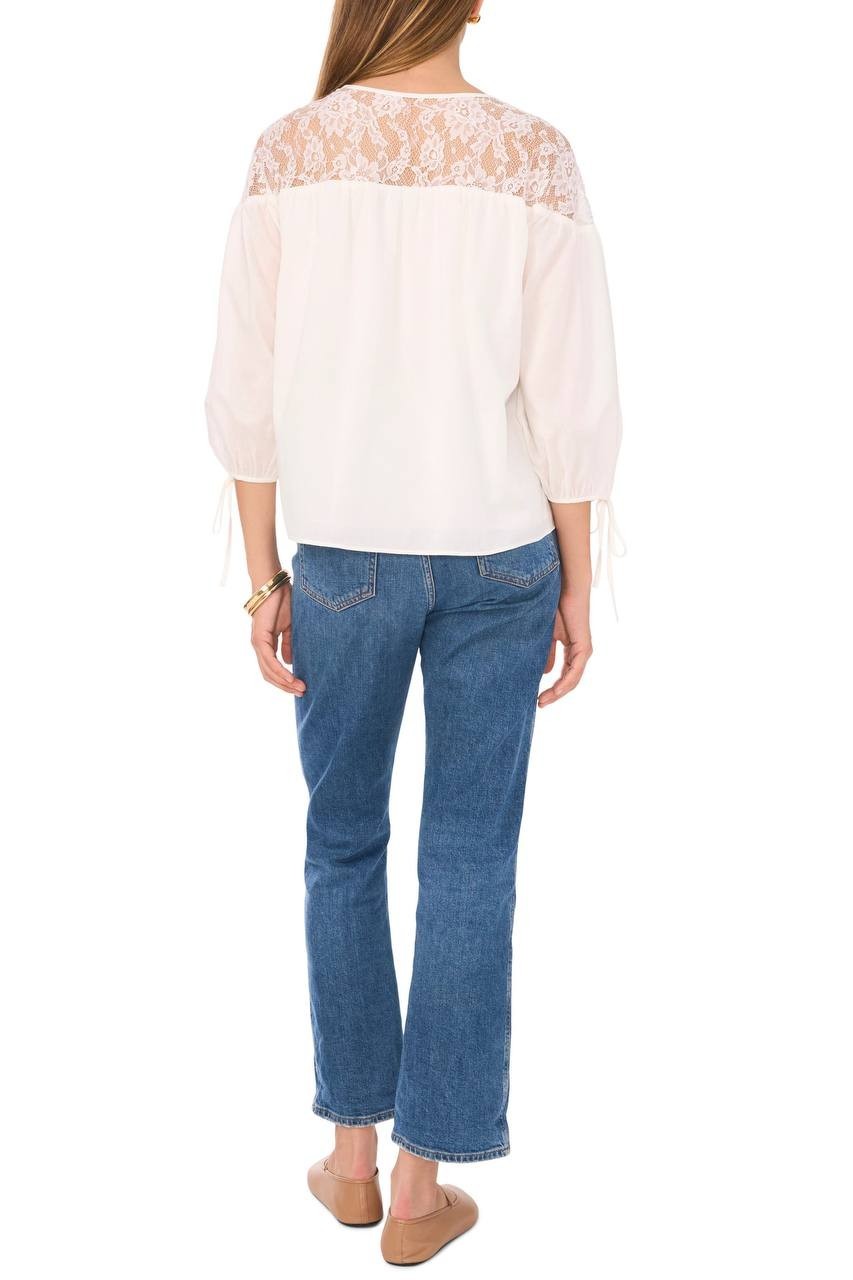 1.STATE Lace Yoke Jersey Top New Ivory S NWT $79