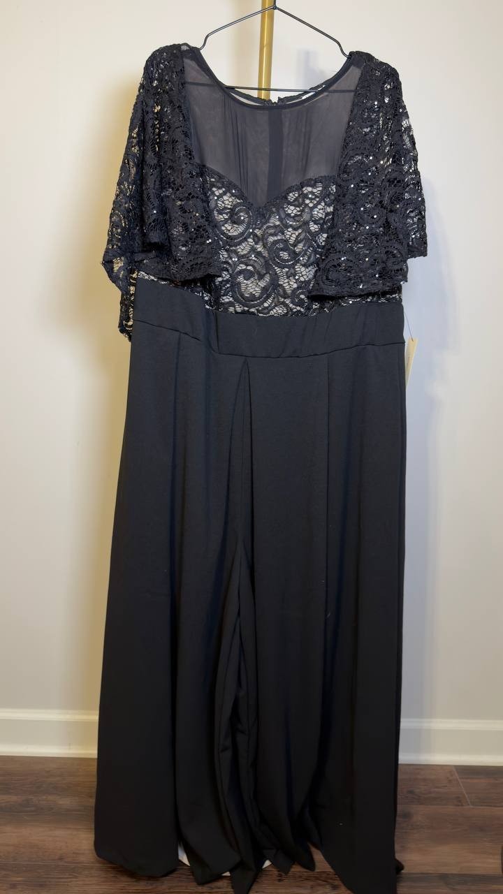 Kiyonna Plus Size Alluring Sequins Lace Formal Jumpsuit Black 4X NWT $288