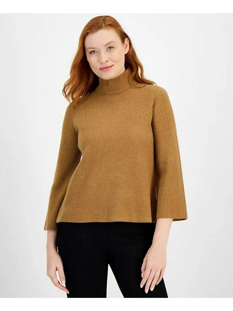 Anne Klein Bell-Sleeve Pullover Sweater – Size S – NWT – Brown Ribbed Knit