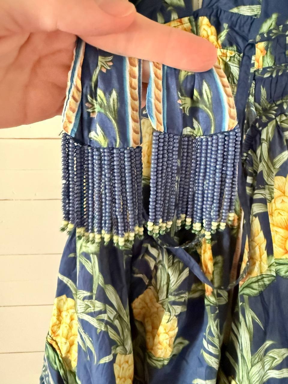 FARM Rio Pineapple Print Midi Dress Navy Multicolor, Size S, New with Tags