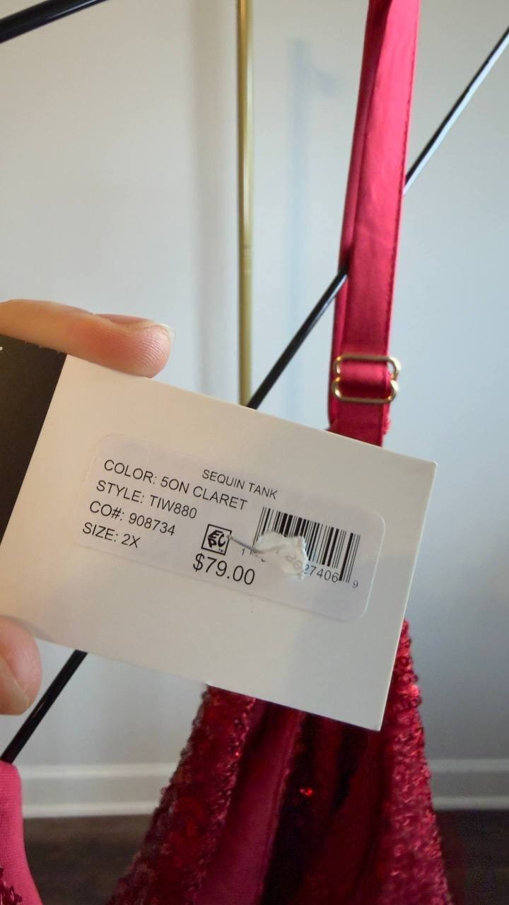 Tahari ASL Sequin Cowl‑Neck Camisole Claret 2X NWT $79