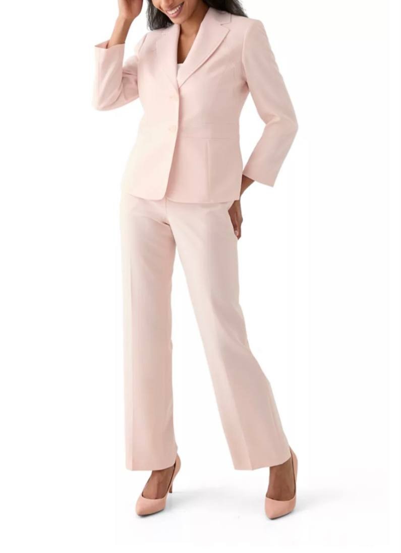 Le Suit Petite Single‑Button Blazer & Pant Suit – Size 16–Light Pink–NWT –$225