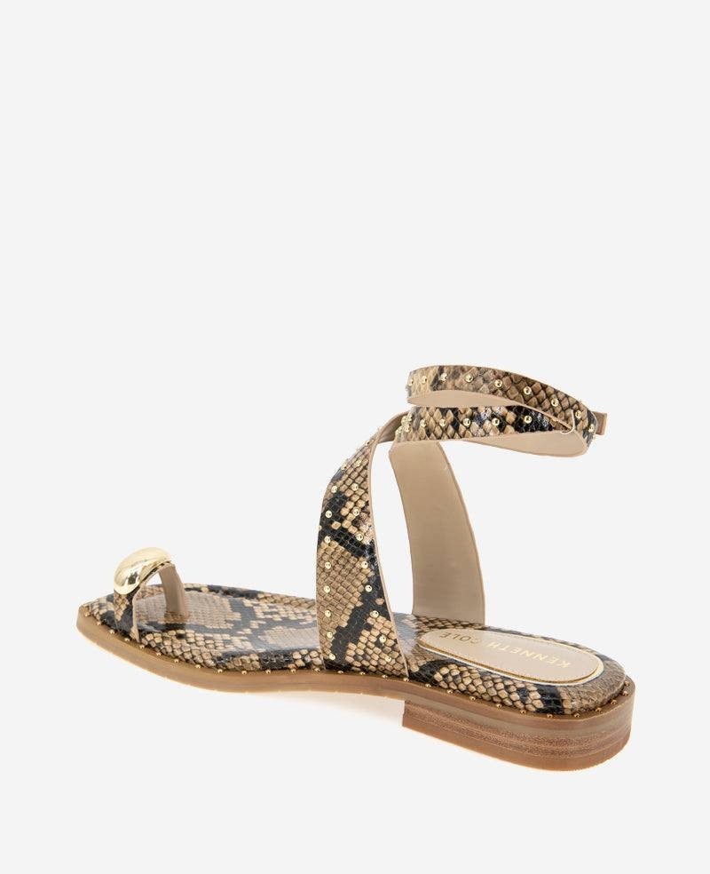 Kenneth Cole Raven Snake Print Studded Sandals 8M Leather Pre‑Owned w/ Box $129