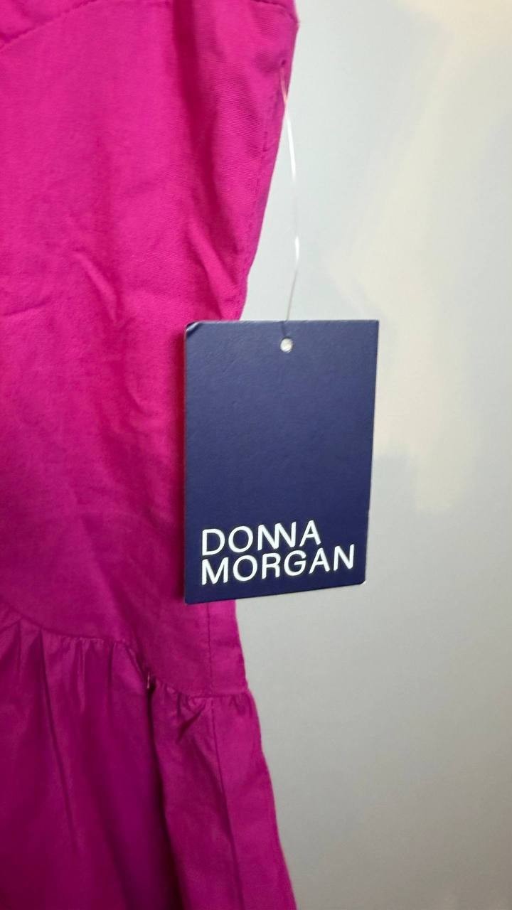 Donna Morgan Gathered-Waist Extended-Shoulder Dress Fuchsia 4 NWT $118