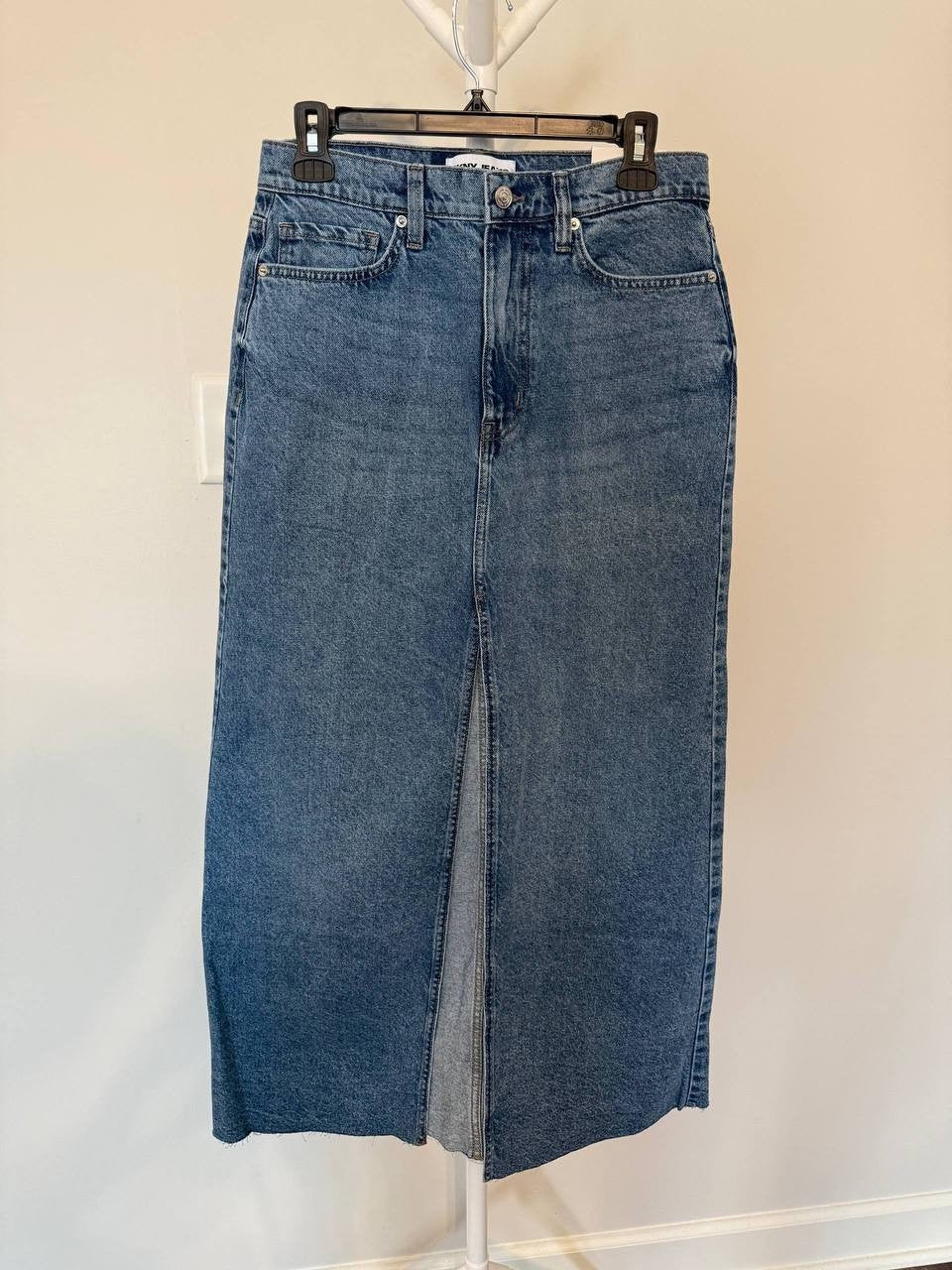 DKNY Jeans High‑Rise Cotton Denim Maxi Skirt – Size 28 – NWT – Blue