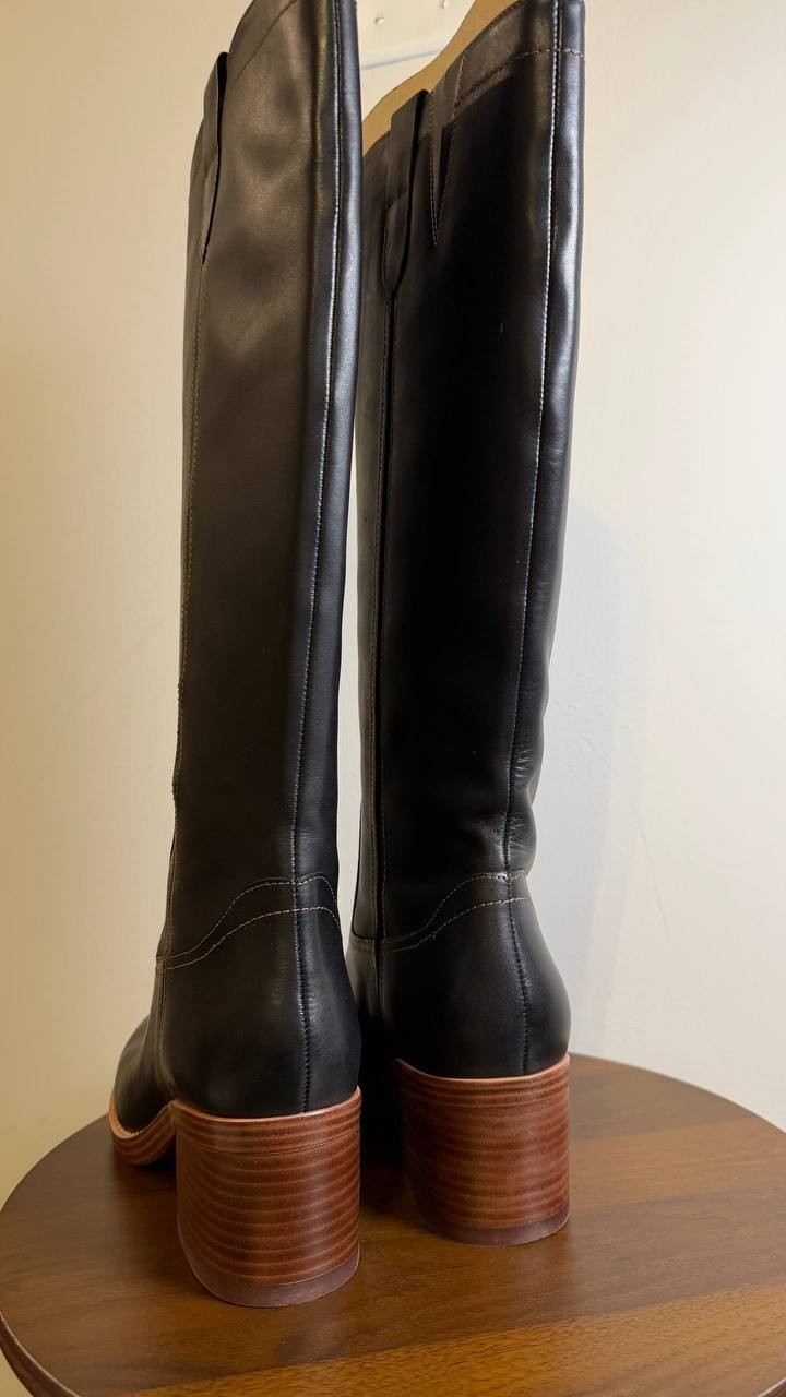 Nine West Hecee Boots 8.5M Black Leather Tall Round Toe Block Heel NIB msrp$269