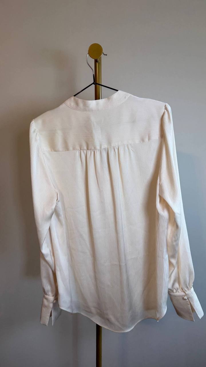 Anne Klein Women’s Pleat Front Blouse White Split Neck Long Sleeve Size S NWT