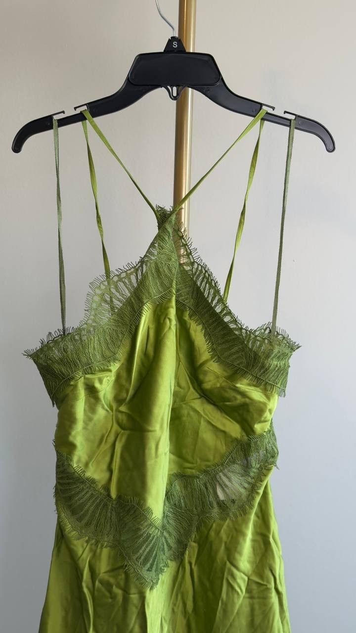 A.L.C. Lucia Satin & Lace Halter Midi Dress Peridot 8 NWT $695