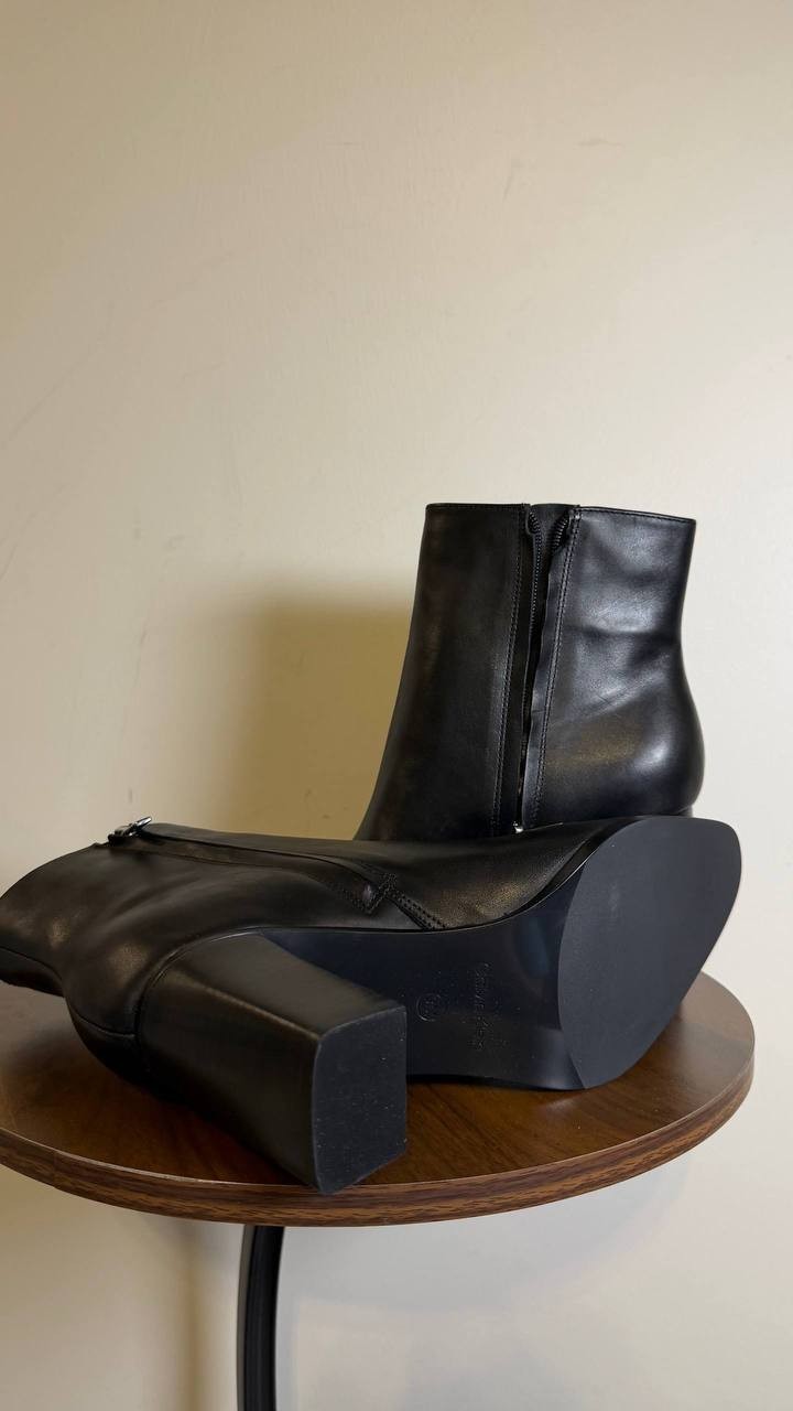 Calvin Klein Black Leather Block Heel Booties 9M New in Box MSRP $189