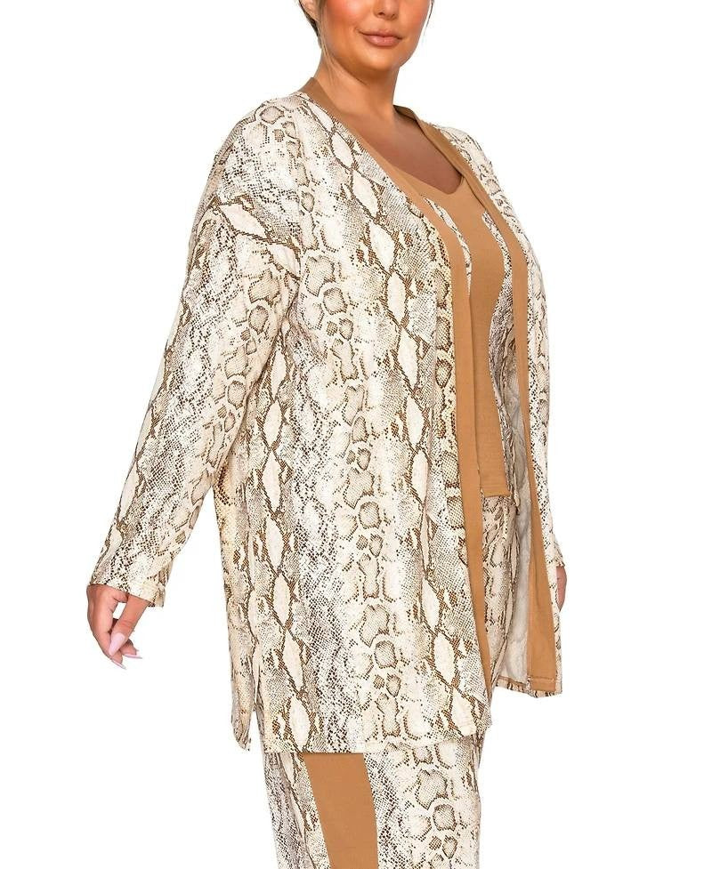 Coin 1804 Plus Python Contrast Cardigan Sweater Off White Camel 1X NWT $40