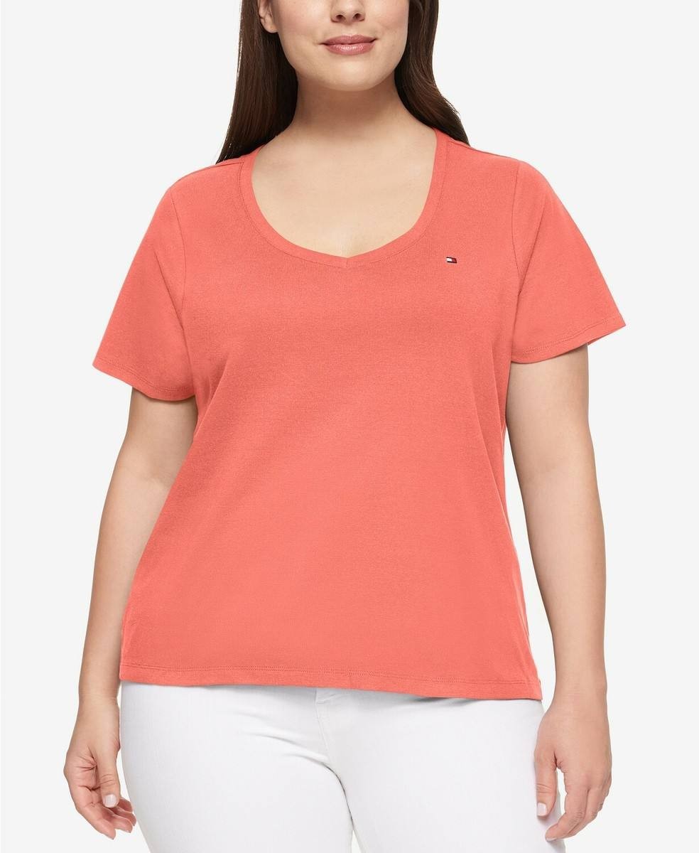 Tommy Hilfiger Plus Size V‑Neck T‑Shirt Coral 4X NWT $24.50