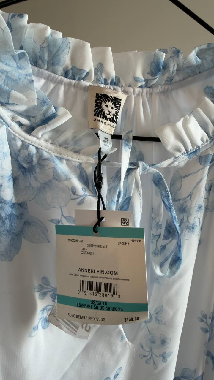 Anne Klein Pleated Flutter‑Sleeve Midi Dress Crisp White Multi 16 NWT $159