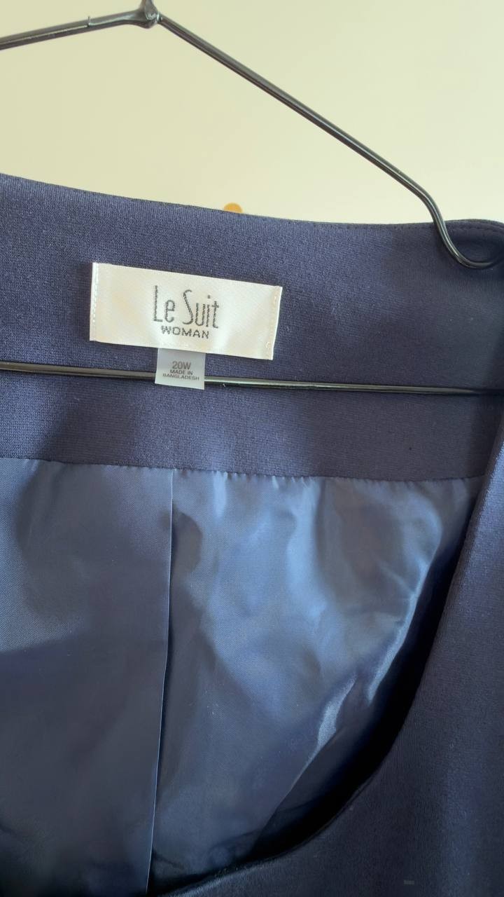 Le Suit Plus Size Square‑Neck Ponte Skirt Suit Midnight Navy 20W NWT $320