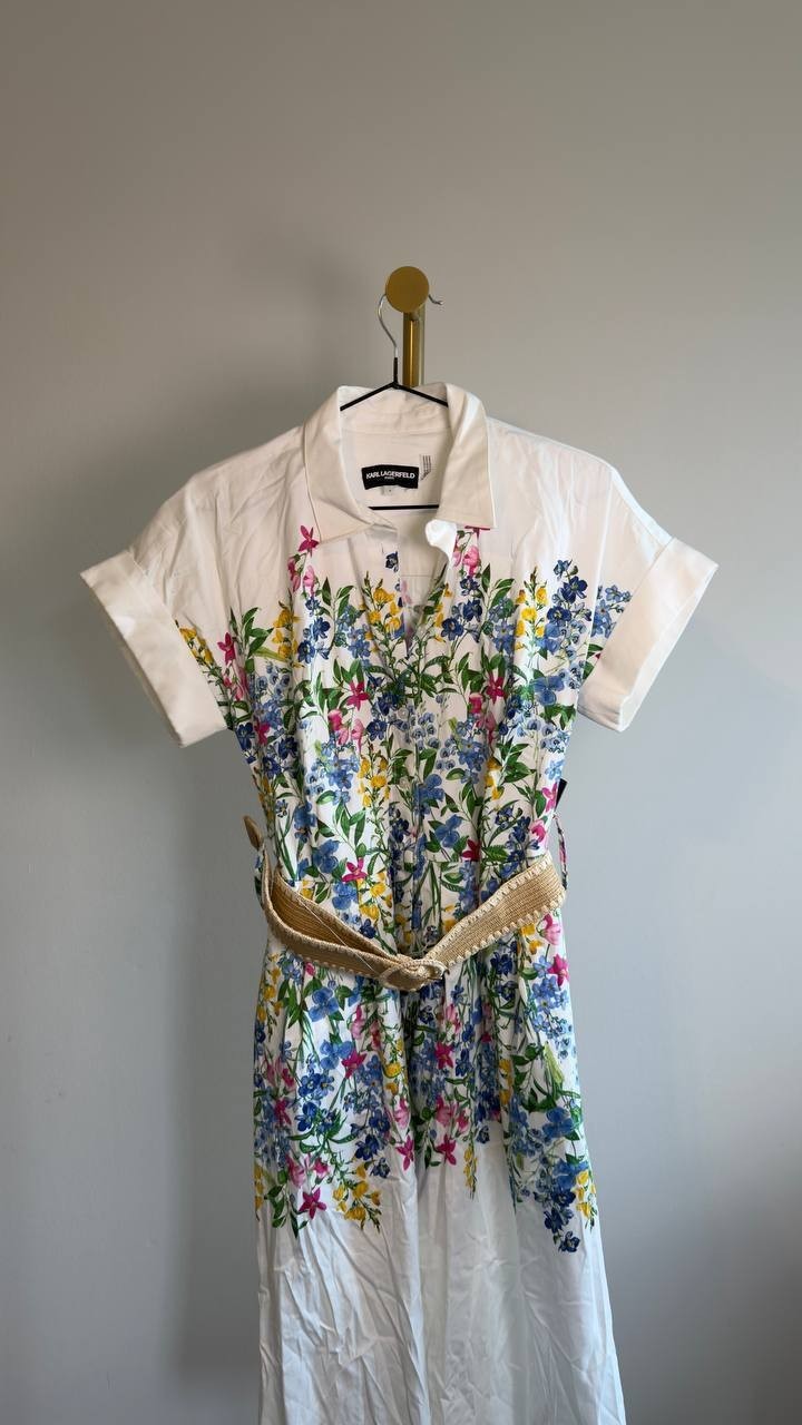 Karl Lagerfeld Paris Short-Sleeve Floral Dress Soft White Floral 4 NWT $179