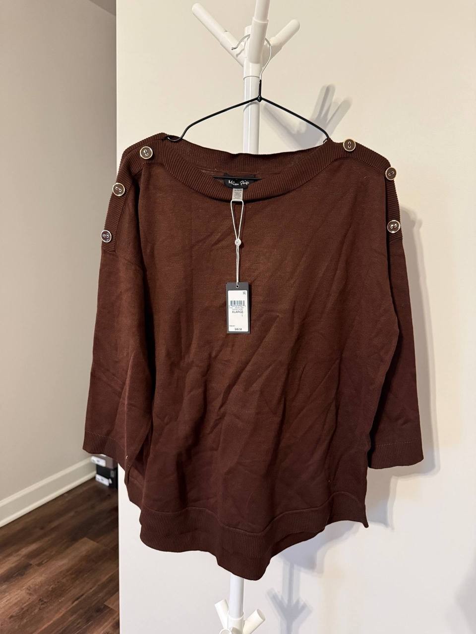 Melissa Paige Button‑Sleeve Boat‑Neck Sweater – Chicory Coffee – XL– NWT–$46.50