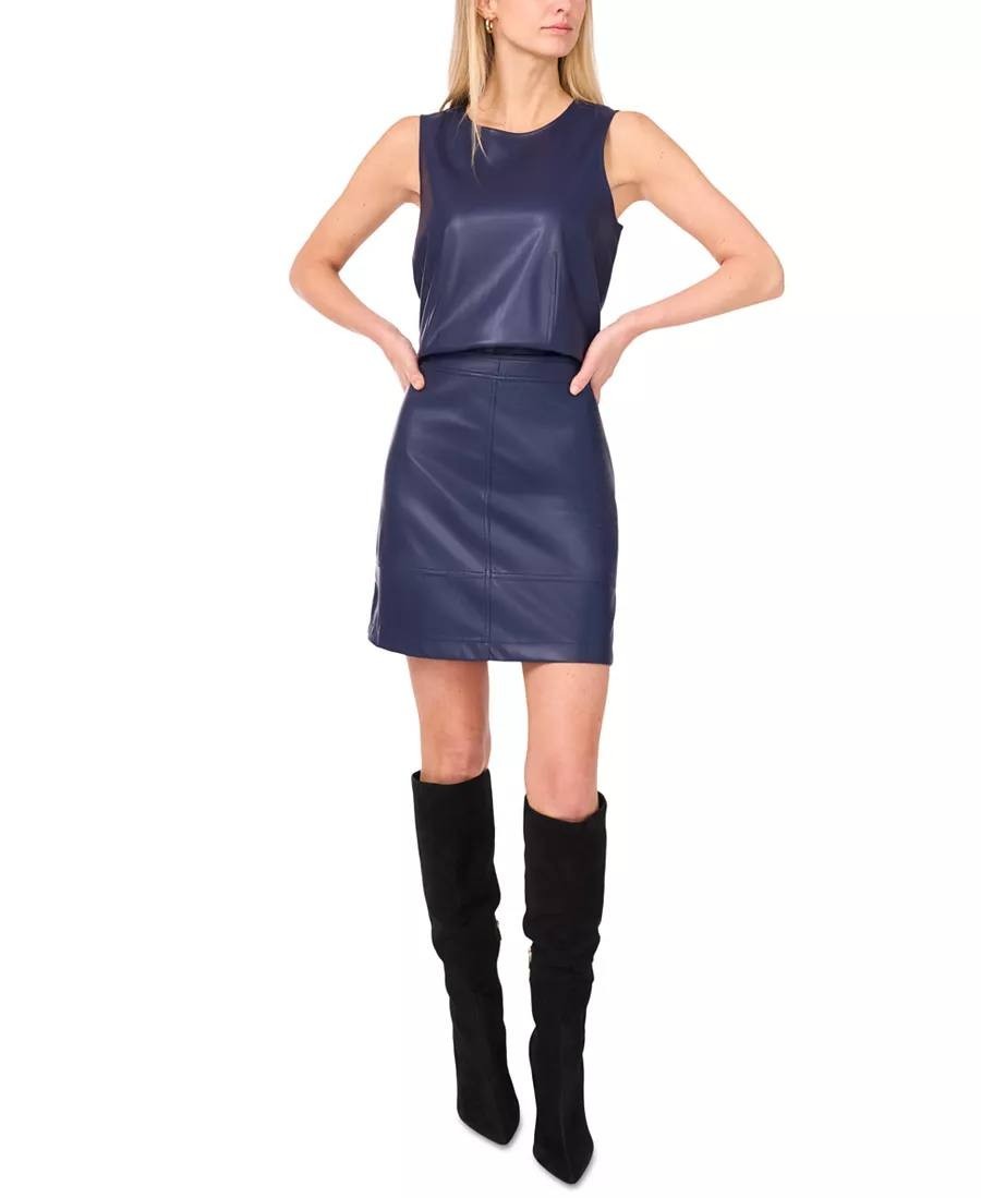 Vince Camuto Faux‑Leather Seamed Mini Skirt – Navy – Size 16 – NWT – $109