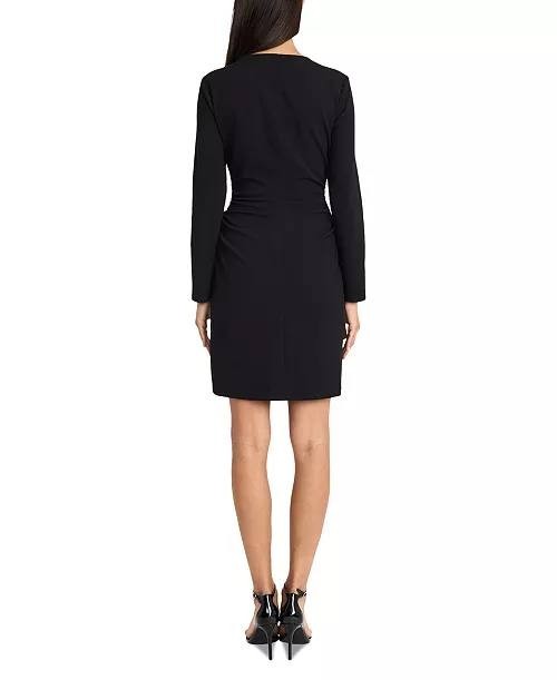 Donna Morgan Long‑Sleeve Zip‑Front A‑Line Dress Black 16 NWT $138
