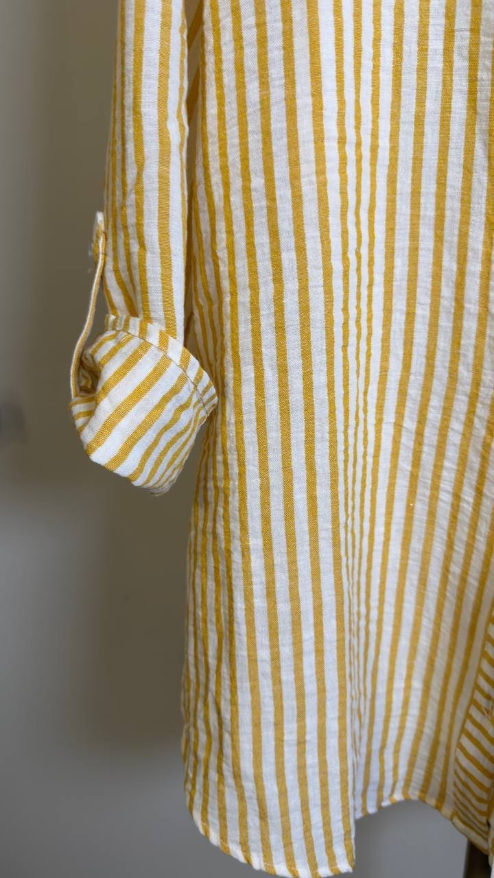 NY Collection 3/4‑Sleeve Roll Tab Button‑Front Top Yellow L NWT $46