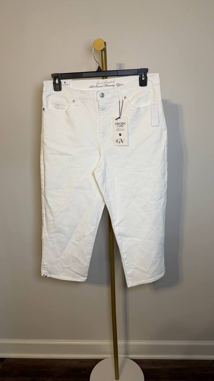 Gloria Vanderbilt Amanda Capri Slit Jeans Vintage White 14 NWT $52