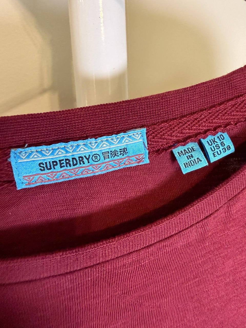 Wear Lucky Burgundy Blouse Embroidered Sleeves – Size 6 – NWT –$49.50