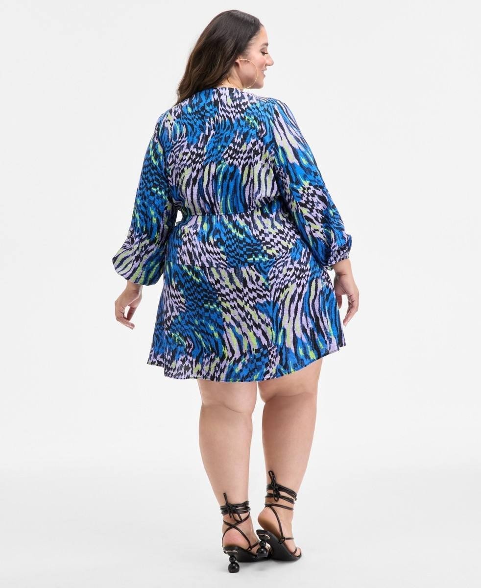 Nina Parker Plus Size Crinkle Wrap Dress Abstract Animal Multi 2X NWT $89