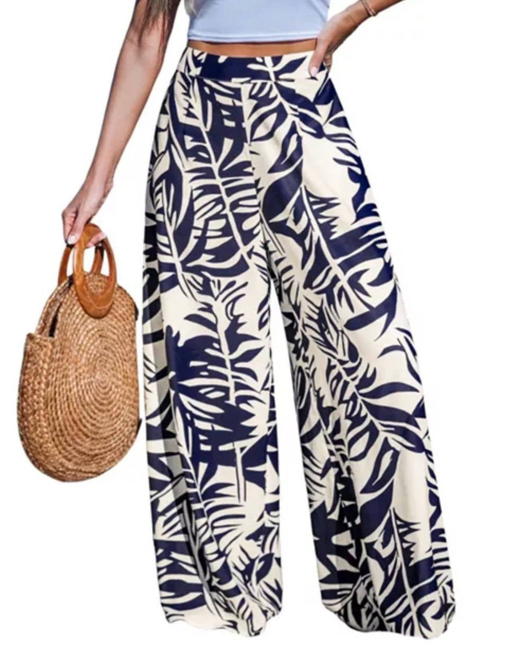 Cupshe Tropical Floral Wide Leg Pants Blue Size M
