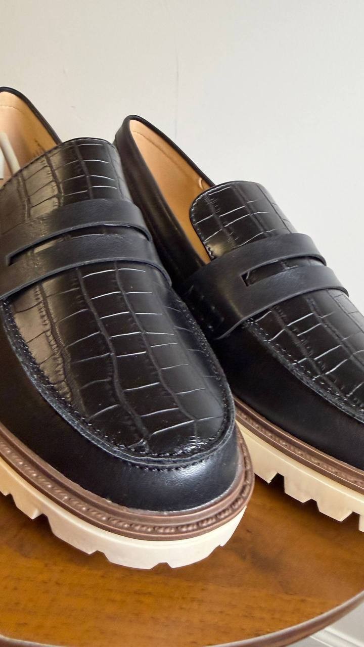 Journee Kenly Loafers 8.5 Black Lug Sole Slip‑On Croc Accent NIB msrp$85.99