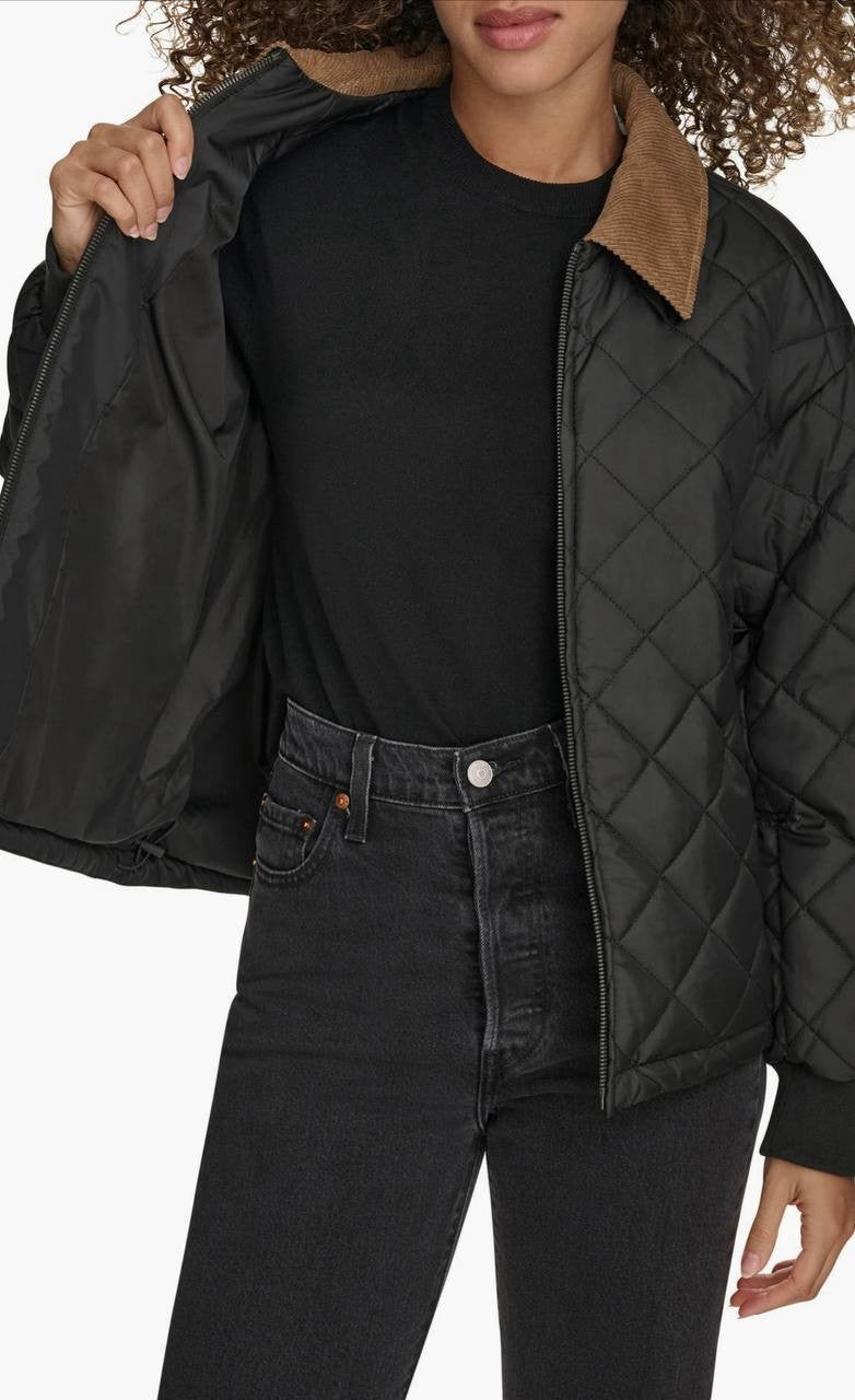 Levi's Quilted Water-Resistant Jacket Black Corduroy Trim Women's Size S