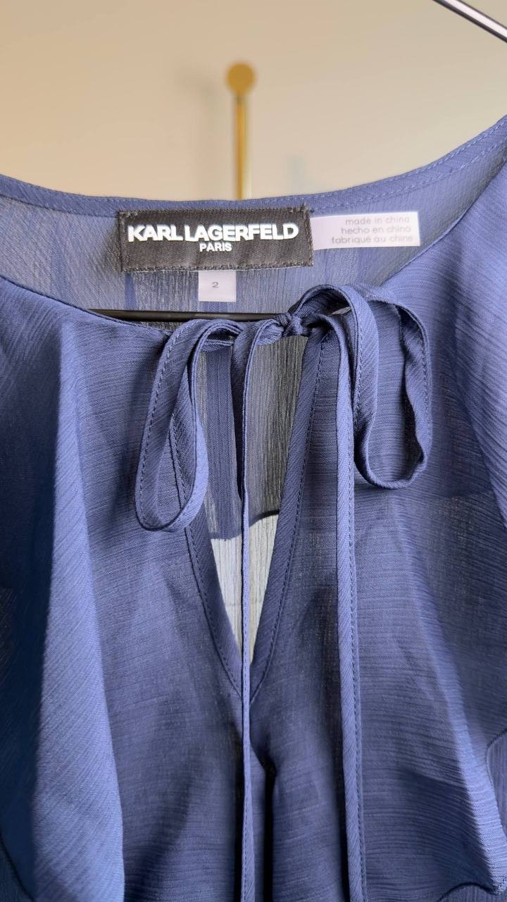 Karl Lagerfeld Paris Layered Ruffle Dress Navy 2 NWT $149