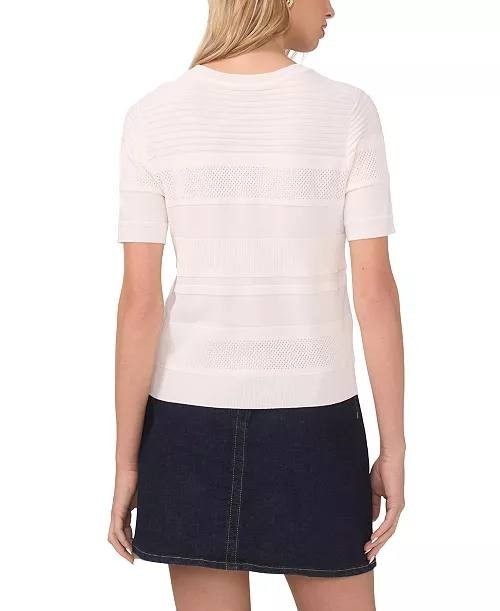 Vince Camuto Crew Neck Short-Sleeve Pull-On Sweater Antique White S NWT $89