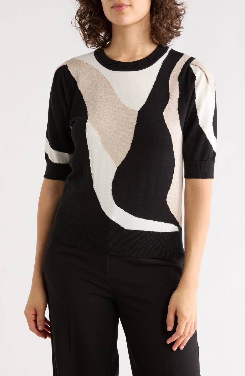 DKNY Short‑Sleeve Color‑Block Sweater Multi XL NWT $79