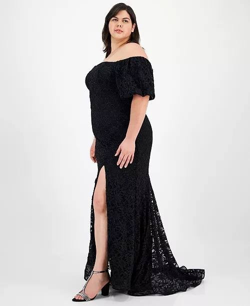 Emerald Sundae Plus‑Size Off‑the‑Shoulder Lace Gown – Black– Size 14 – NWOT