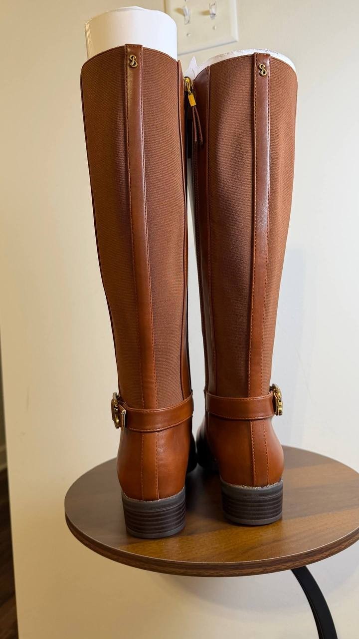 Sam & Libby Percy Boots 9 Hazelnut Man‑Made Knee‑High Riding Round Toe NIB