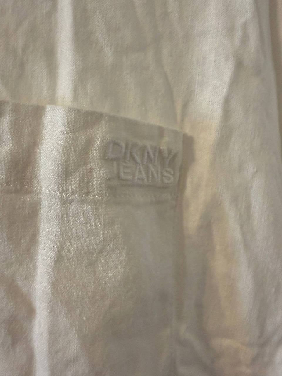 DKNY JEANS Linen‑Blend Relaxed Shirt Ivory Size S NWT Classic Button MSRP$79